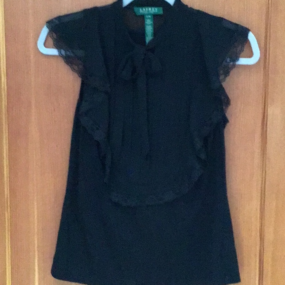 Lauren Black Tee Shirt with pleated chiffon and lace